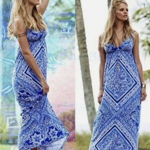 $258 Lilly Pulitzer Miraflora Blue Crush Open Water Engineered Maxi Dress sz L